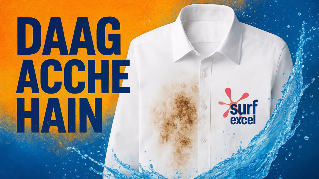 Surf Excel Daag Acche Hain campaign showing white shirt with stain demonstrating how Surf Excel transformed stains from problems into meaningful experiences in India