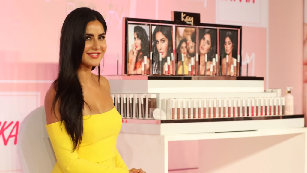 Katrina Kaif at Kay Beauty product launch event showcasing her makeup brand collection