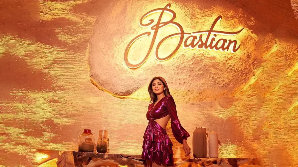 Shilpa Shetty at Bastian restaurant Mumbai launch event with golden interior luxury dining hospitality empire celebrity restaurateur business