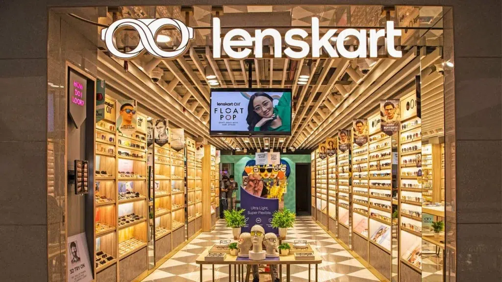 Lenskart store interior showcasing omnichannel eyewear retail strategy with modern design and extensive frame displays