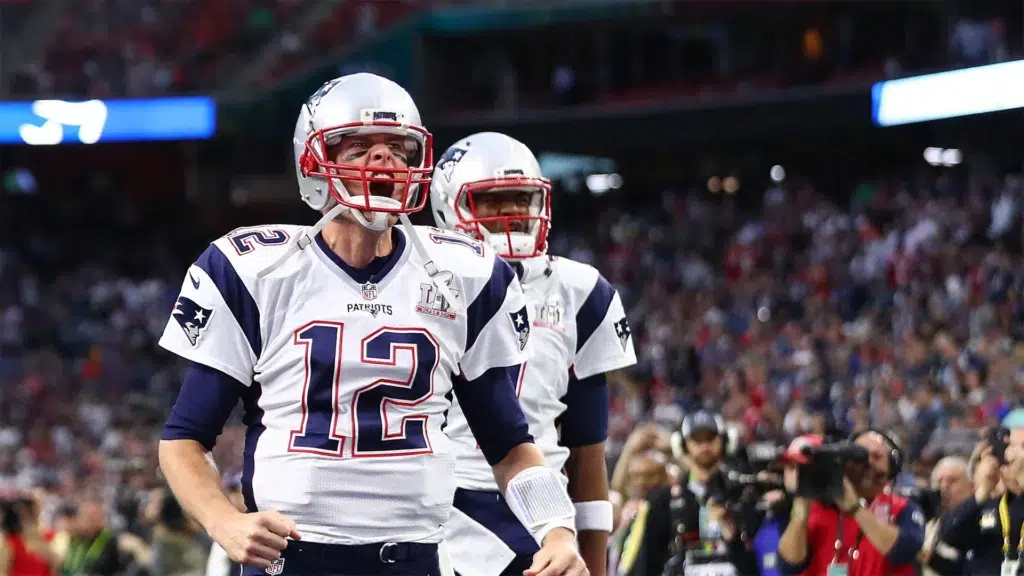 New England Patriots Tom Brady celebrating at NRG Stadium Super Bowl LI Atlanta Falcons NFL most profitable sports league revenue