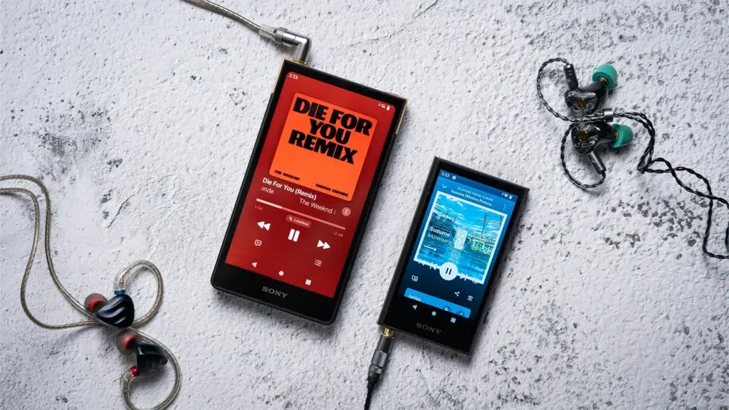 Sony Walkman portable music players with earphones demonstrating the brand's market dominance before Apple iPod revolutionized digital music industry