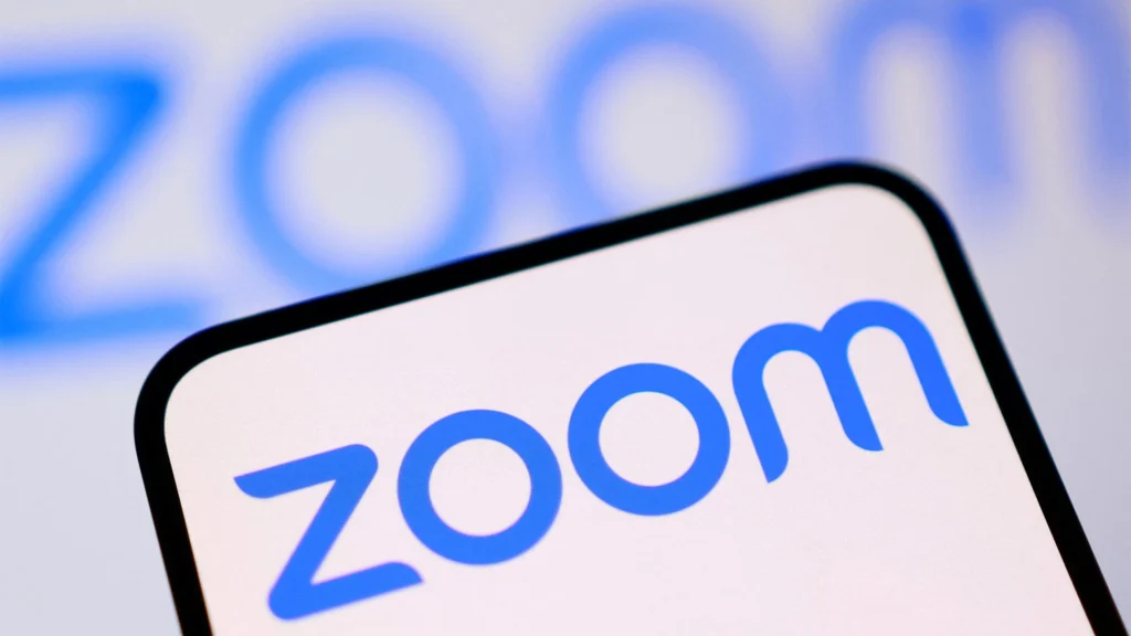 Zoom app logo on smartphone screen representing the video conferencing platform's product-market fit and COVID growth